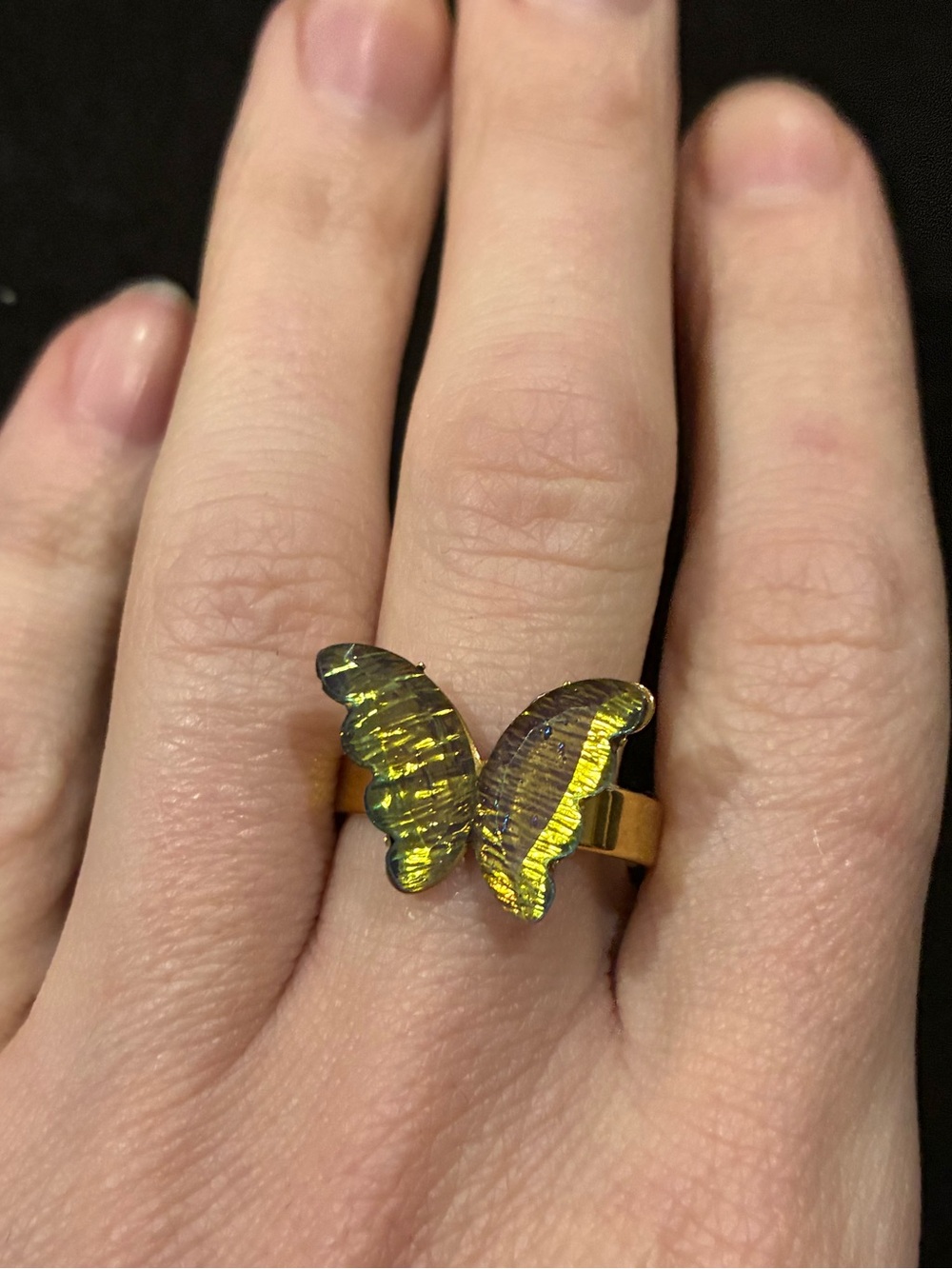 Vintage Iridescent Glass Butterfly Ring